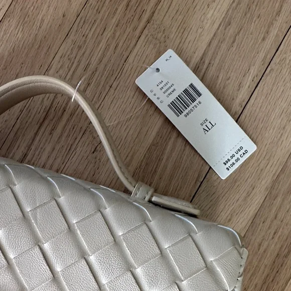 NWT Anthropologie Woven Top Handle Elegant Cream Handbag - Picture 7 of 10